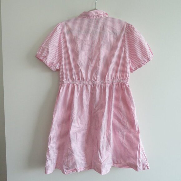 J. CREW Collared Puff Sleeve Mini Shirt Dress Striped Cotton Pink White Preppy - Picture 11 of 16